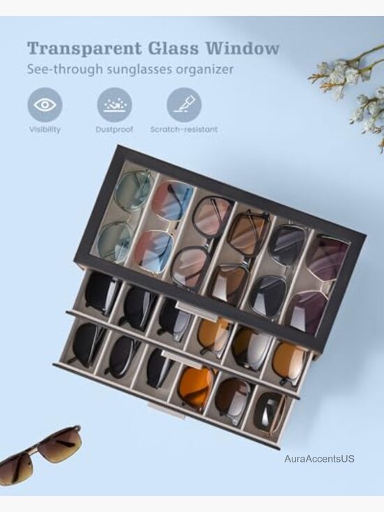 Sunglasses Storage Box with Clear Top Display Case 3-Layer 12-24 Slots main image 4